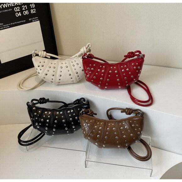 Red Micro Studded Hobo Bag with Knot Handles - Picture 10 of 10